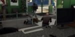 Armed robber storming the Fleeca Bank MLO lobby during a FiveM heist roleplay scene