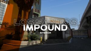 Los Santos Impound MLO for FiveM — office exterior beside the freeway overpass